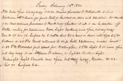 13 February 1880 journal entry